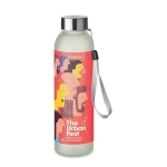 Bouteille en verre floquée du logo avec sangle de transport 500ml couleur blanc transparent