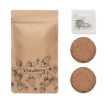 Kit de culture de fraises avec compost dans un emballage en papier couleur beige