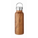 Bouteille en acier recyclé à double paroi avec aspect bois 500ml couleur marron