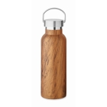 Bouteille en acier recyclé à double paroi avec aspect bois 500ml couleur marron deuxième vue
