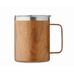 Mug double paroi en acier recyclé avec couvercle et aspect bois 300ml couleur marron deuxième vue