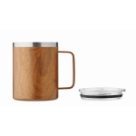Mug double paroi en acier recyclé avec couvercle et aspect bois 300ml couleur marron troisième vue