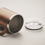 Mug double paroi en acier recyclé avec couvercle et aspect bois 300ml couleur marron cinquième vue photographique