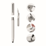 Stylo avec stylet et kit de nettoyage pour écouteurs encre bleue couleur blanc