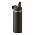 Bouteille logoté étanche en acier inoxydable recyclé avec paille 500ml couleur noir