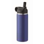 Bouteille logoté étanche en acier inoxydable recyclé avec paille 500ml couleur bleu