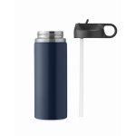 Bouteille logoté étanche en acier inoxydable recyclé avec paille 500ml couleur bleu neuvième vue