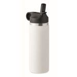 Bouteille logoté étanche en acier inoxydable recyclé avec paille 500ml couleur blanc