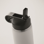 Bouteille logoté étanche en acier inoxydable recyclé avec paille 500ml couleur blanc troisième vue photographique