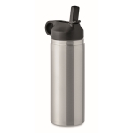 Bouteille logoté étanche en acier inoxydable recyclé avec paille 500ml couleur argenté mat