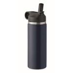 Bouteille logoté étanche en acier inoxydable recyclé avec paille 500ml couleur bleu marine