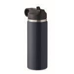 Bouteille logoté étanche en acier inoxydable recyclé avec paille 500ml couleur bleu marine deuxième vue