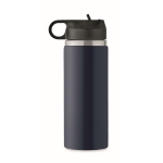 Bouteille logoté étanche en acier inoxydable recyclé avec paille 500ml couleur bleu marine sixième vue