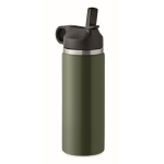 Bouteille logoté étanche en acier inoxydable recyclé avec paille 500ml couleur vert foncé