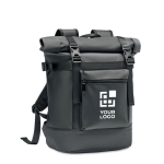 Sac à dos en toile avec fermeture à enroulement et rembourrage couleur noir vue avec zone d'impression