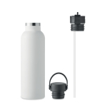 Bouteille anti-fuite avec 2 bouchons interchangeables et paille 700 ml couleur blanc vue latérale