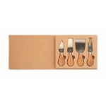 Set de 4 couteaux à fromage avec manches en bois de caoutchouc couleur bois