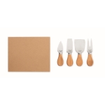 Set de 4 couteaux à fromage avec manches en bois de caoutchouc couleur bois quatrième vue