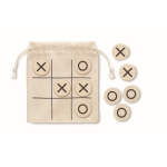 Jeu de morpion en bois avec plateau dans un sac en coton couleur beige