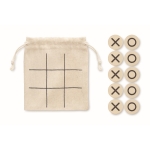 Jeu de morpion en bois avec plateau dans un sac en coton couleur beige deuxième vue