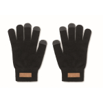 Gants tactiles en polyester RPET avec étiquette logo en liège couleur noir