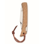 Couteau pliant en acier inoxydable avec manche en liège et ficelle couleur beige quatrième vue
