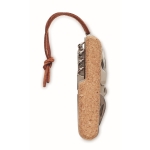 Couteau multi-usages en acier inoxydable 7 fonctions et étui en liège couleur beige troisième vue