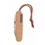 Couteau multi-usages en acier inoxydable 7 fonctions et étui en liège couleur beige quatrième vue