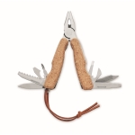 Couteau de poche multi-usages en inox 9 fonctions et étui en liège couleur beige