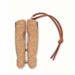 Couteau de poche multi-usages en inox 9 fonctions et étui en liège couleur beige deuxième vue