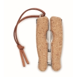 Couteau de poche multi-usages en inox 9 fonctions et étui en liège couleur beige quatrième vue