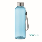 Gourde anti-fuite en tritan translucide avec couvercle et sangle 500ml couleur bleu transparent