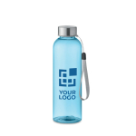Gourde anti-fuite en tritan translucide avec couvercle et sangle 500ml couleur bleu transparent vue avec zone d'impression