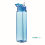 Gourde imprimée en tritan anti-fuite avec paille pour le sport 650ml couleur bleu transparent