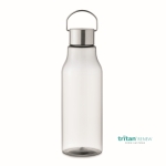 Gourde avec logo en tritan avec couvercle et poignée en acier 800ml couleur transparent