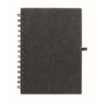Carnet avec couverture en feutre et porte-stylo A5 avec pages lignées couleur gris foncé deuxième vue
