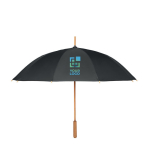 Parapluie manuel RPET en pongé coupe-vent avec armature en bambou Ø104 couleur noir vue avec zone d'impression