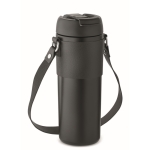 Verre anti-fuite en acier inox avec couvercle, paille et sangle 700ml couleur noir