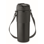 Verre anti-fuite en acier inox avec couvercle, paille et sangle 700ml couleur noir deuxième vue