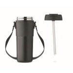 Verre anti-fuite en acier inox avec couvercle, paille et sangle 700ml couleur noir cinquième vue