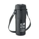 Verre anti-fuite en acier inox avec couvercle, paille et sangle 700ml couleur noir vue avec zone d'impression