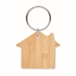 Porte-clés personnalisépas cher en bambou en forme de maison couleur bois deuxième vue