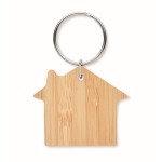 Porte-clés personnalisépas cher en bambou en forme de maison couleur bois troisième vue