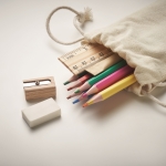 Set de dessin avec couleurs, crayon, gomme, règle et taille-crayon couleur beige cinquième vue photographique