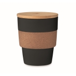 Verre plastique recyclé, bandeau de liège et couvercle bambou 300ml couleur noir