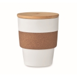 Verre plastique recyclé, bandeau de liège et couvercle bambou 300ml couleur blanc