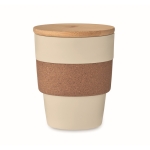 Verre plastique recyclé, bandeau de liège et couvercle bambou 300ml couleur beige