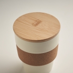 Verre plastique recyclé, bandeau de liège et couvercle bambou 300ml couleur beige deuxième vue photographique