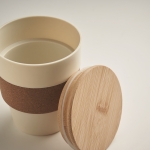 Verre plastique recyclé, bandeau de liège et couvercle bambou 300ml couleur beige troisième vue photographique