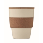 Verre plastique recyclé, bandeau de liège et couvercle bambou 300ml couleur beige quatrième vue